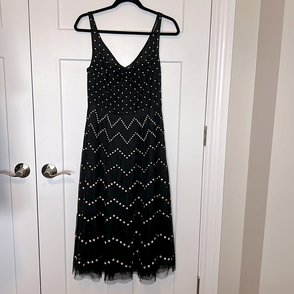 BCBGMaxAzria Chevron Polka Dot Sleeveless Midi Dress